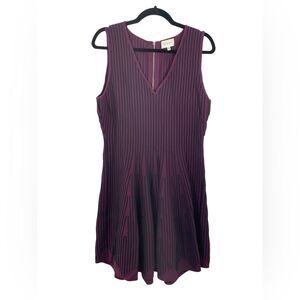 Milly Engineered Linear Fit and Flare Godet Stripe Dress Size LARGE Burgundy